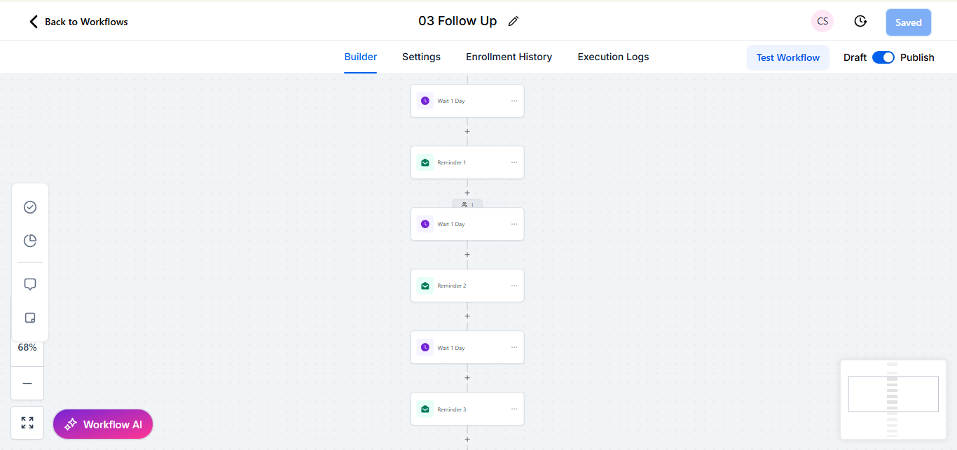 GoHighLevel follow-up campaign workflow with multi-step email and SMS sequences and reply detection