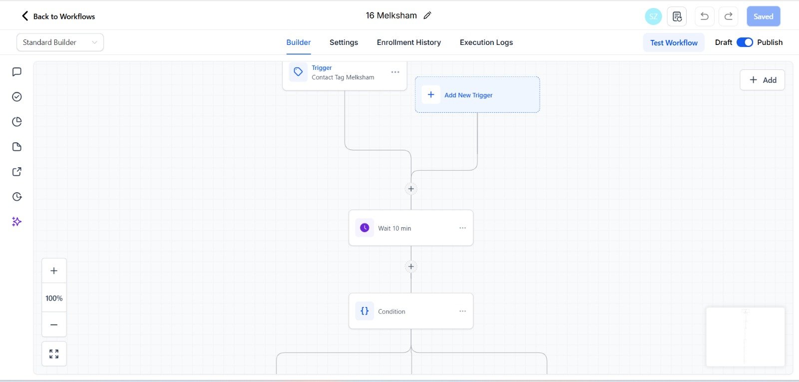 Multi-Branch Follow-Up — One entry point splitting into separate paths, each with its own wait and message.