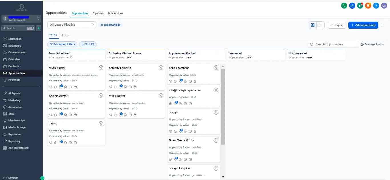 Sales Pipeline Setup — Stages built around how the business sells, plus the automations between them.