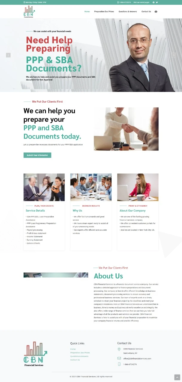 Business Loan Landing Page — Document-preparation offer with proof, steps and one qualifying form.