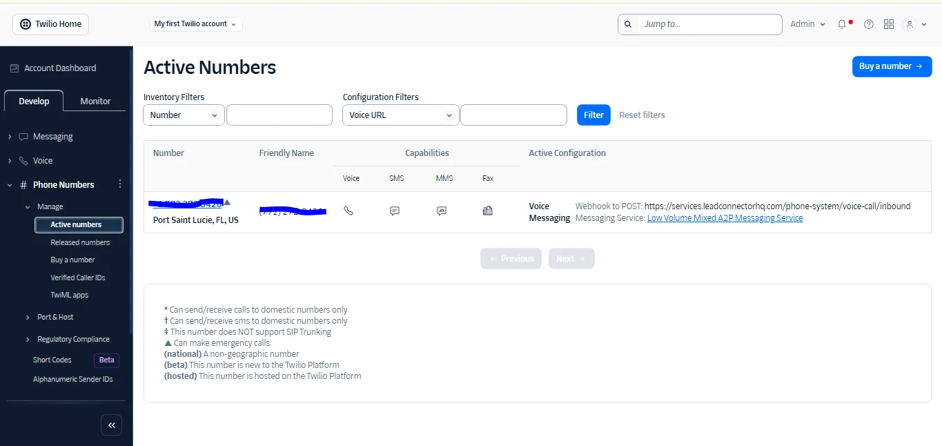 Twilio A2P 10DLC Verification — Brand and campaign approved, so SMS sends reliably instead of being filtered.