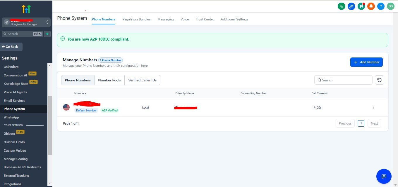A2P 10DLC Brand Approval — Brand and campaign registered and approved, so SMS sends instead of silently filtering.