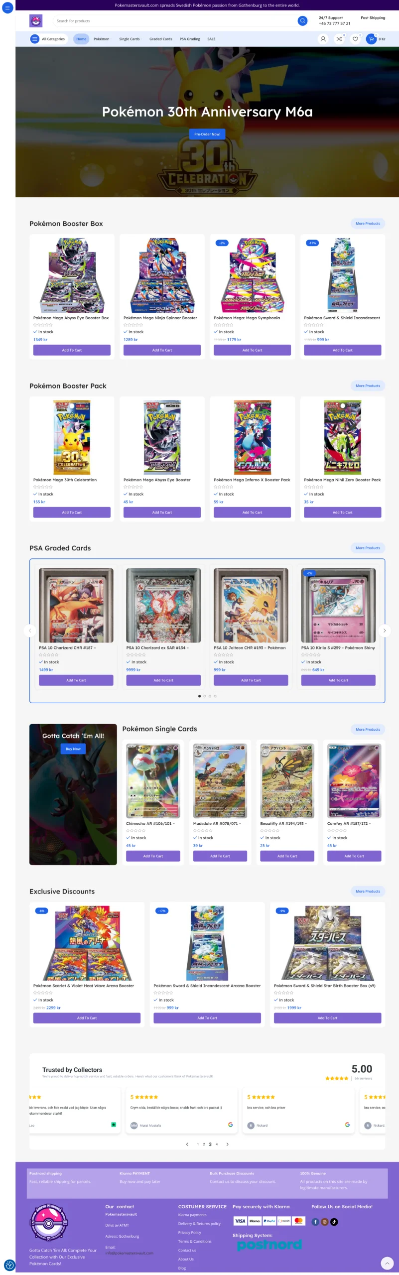 Collectables Store — Trading card store with anniversary ranges, price grid and stock states.