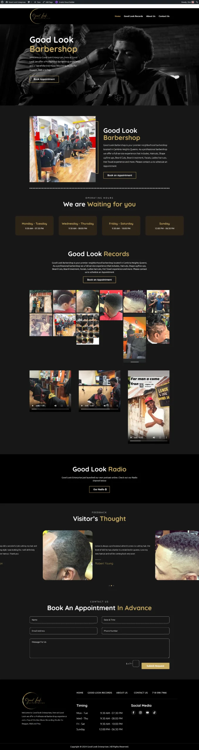 Barbershop Booking Site — Bold, image-led barbershop site with services, gallery and an online appointment link.