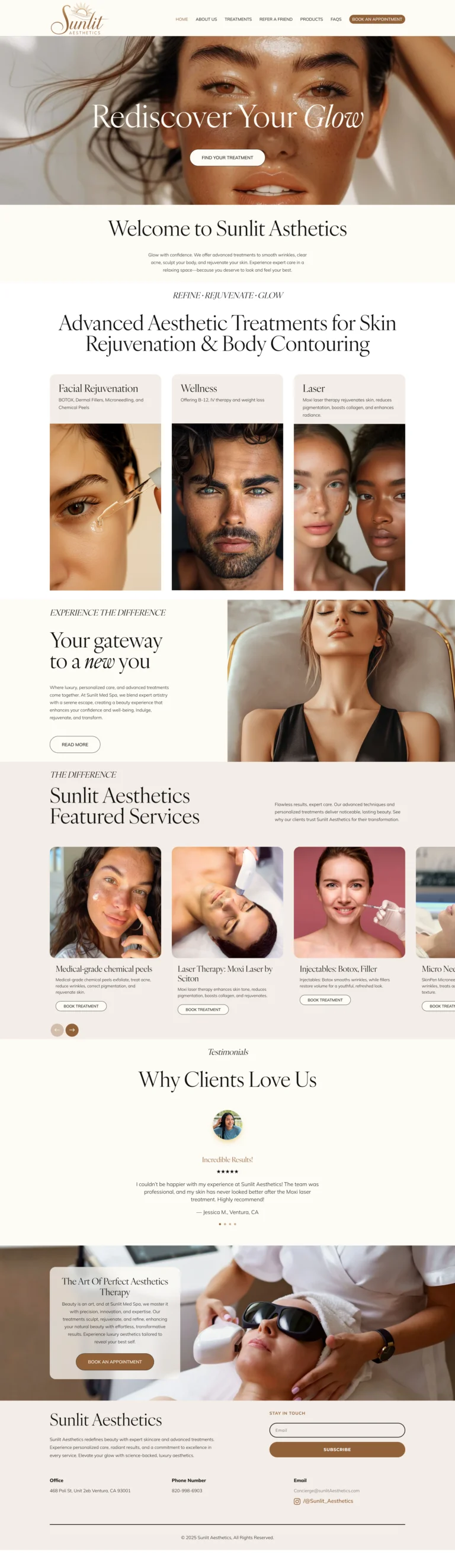 Sunlit Aesthetics — Skin Clinic — Treatment-led site for a skin and body clinic — service categories, visible proof and consultation booking a couple of taps from any page.