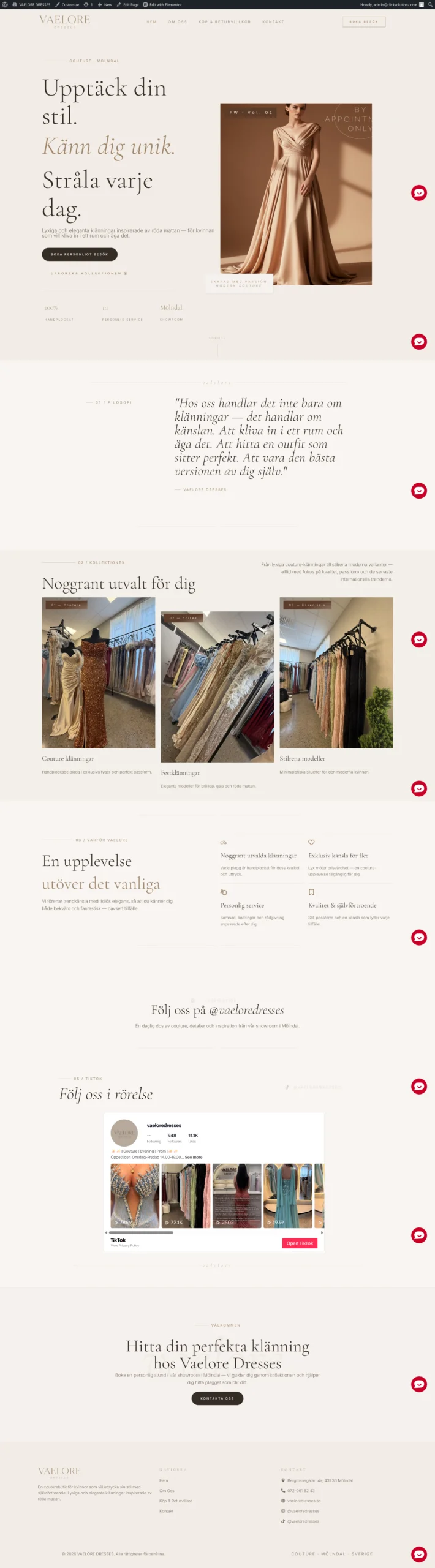 Designer Dress Store — Elegant fashion storefront with lookbook imagery, size guidance and a quiet checkout.