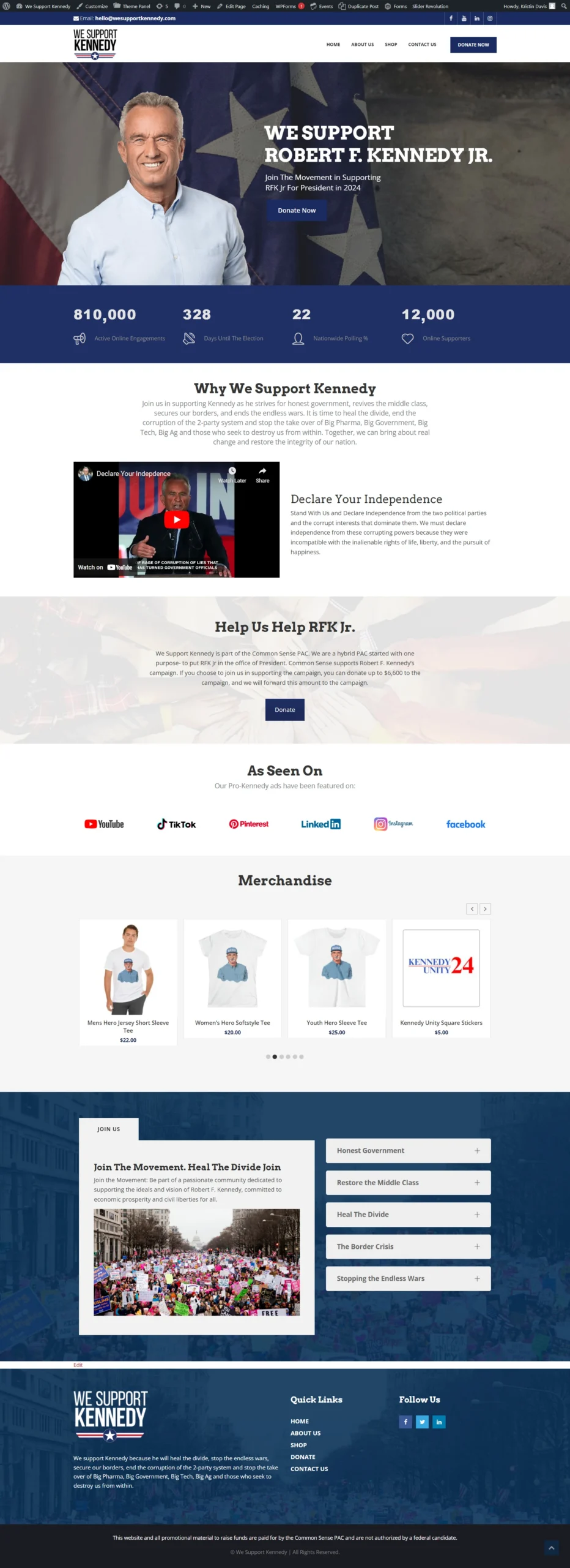 Campaign Support Page — Advocacy landing page with a donation ask, counters and video proof.