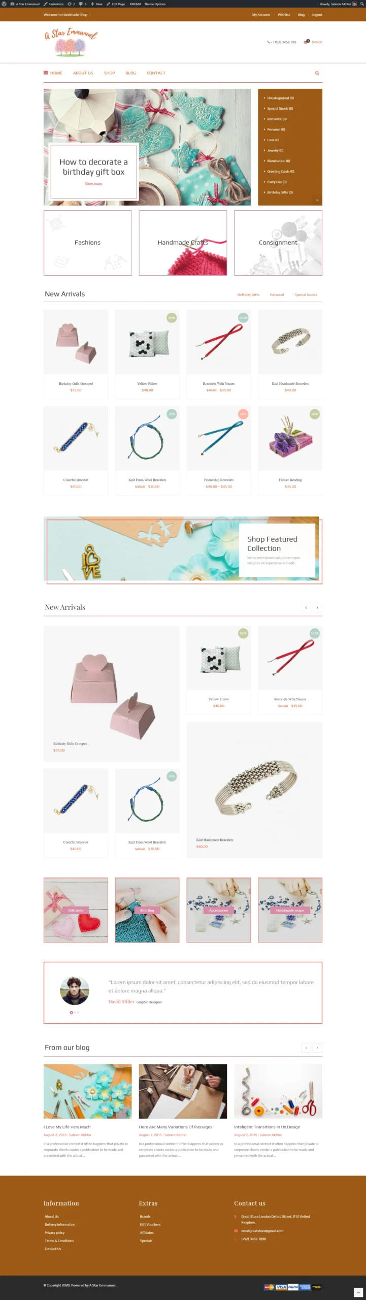 Craft Supplies Shop — Craft store with category tiles, product grid and a tutorial section.