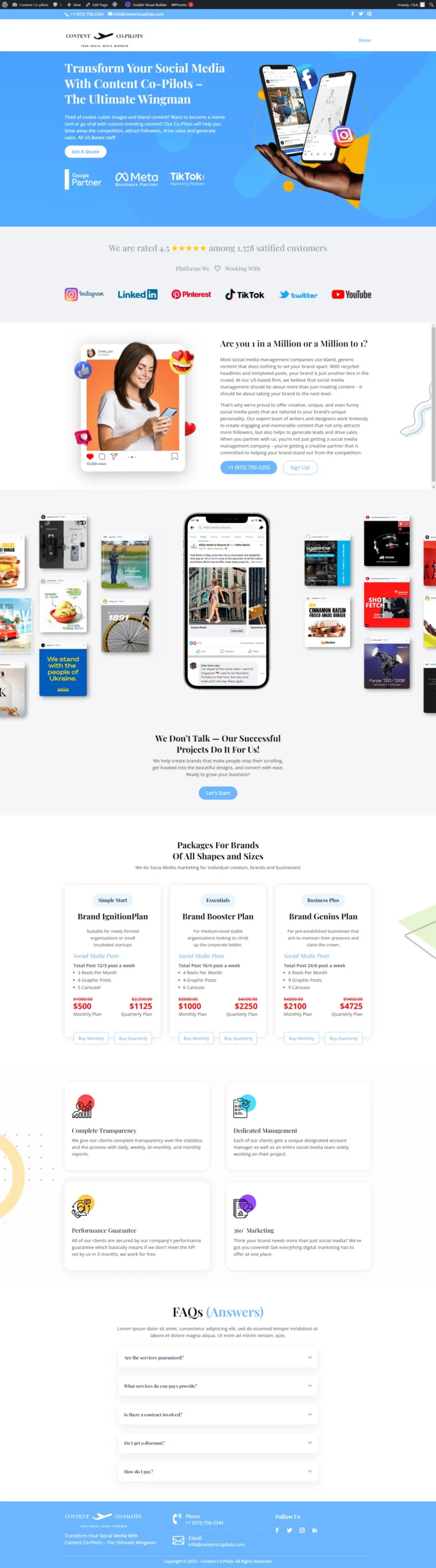 Social Media Agency Website — Service site presenting content packages with a straightforward onboarding form.
