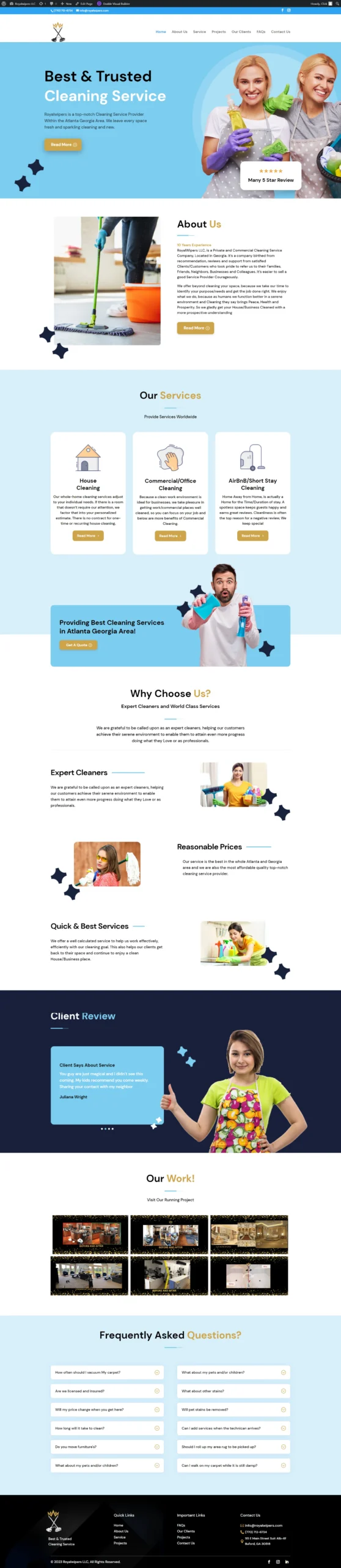 Cleaning Service Website — Local service site with trust badges, area coverage and a quote request.