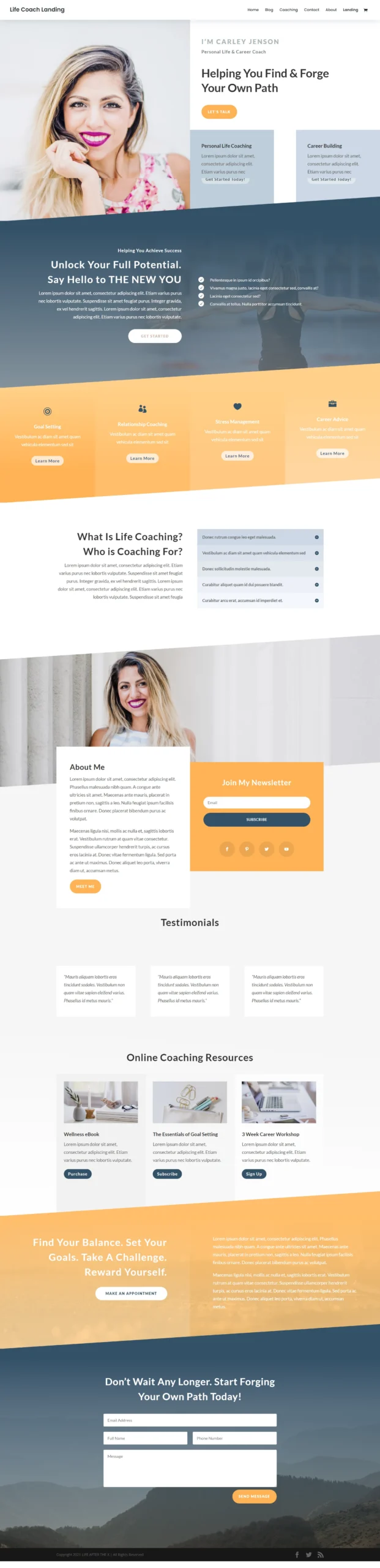 Coaching Offer Funnel — Personal-brand funnel: promise, credibility, then a single booking action.